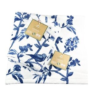 NEW Deborah Connolly BLUE & WHITE FLORAL Bath Towel 4 pc Set